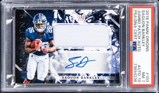 2018 Panini Origins Saquon Barkley Jumbo Patch Autograph #103 card image
