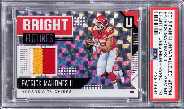 2018 Panini Patrick Mahomes II Unparalleled Bright Futures Hyper #BF-PM card image