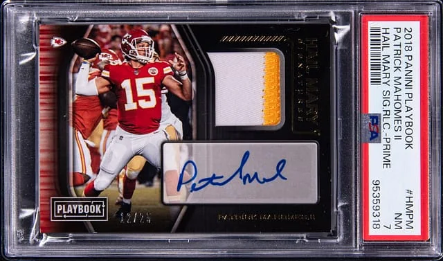 2018 Panini Patrick Mahomes II Playbook Hail Mary Signature Relic Prime #HM-PM card image