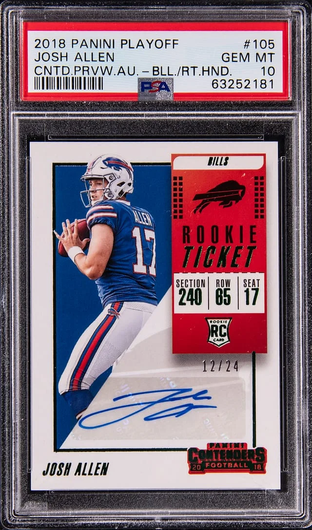 2018 Panini Playoff Josh Allen, Ball In Right Hand Contenders Preview Ticket Autographs #105 card image