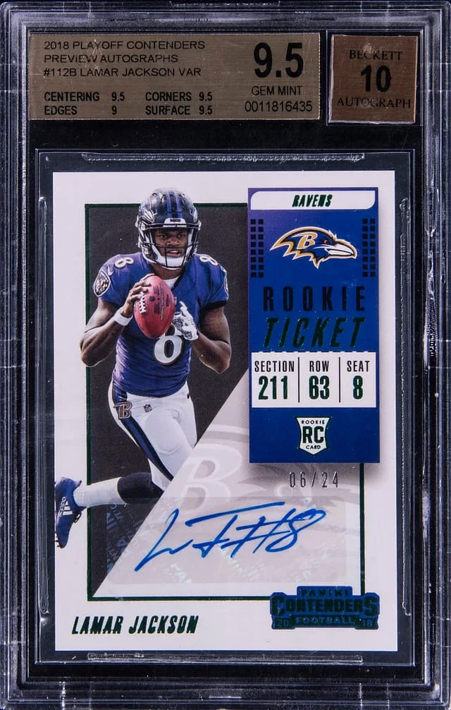 2018 Panini Playoff Lamar Jackson Contenders Preview Autograph #112 card image