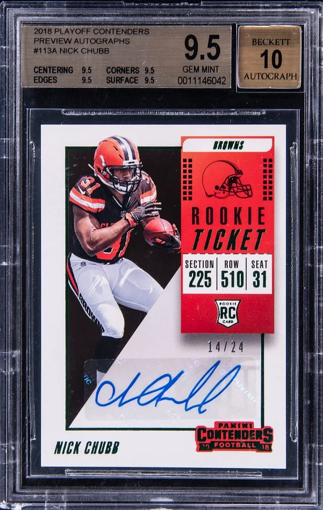 2018 Panini Playoff Nick Chubb Contenders Preview Autograph #113 card image