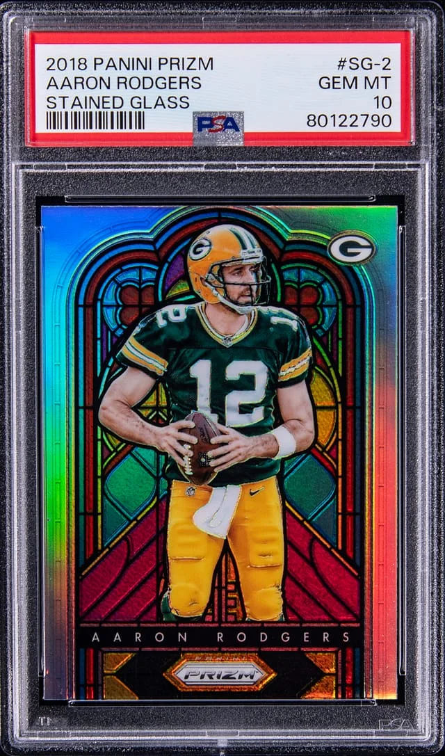 2018 Panini Prizm Aaron Rodgers Stained Glass #SG-2 card image