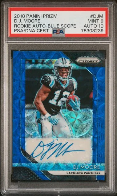 2018 Panini Prizm Autographs Blue Scope Djm Dj Moore #no-number card image