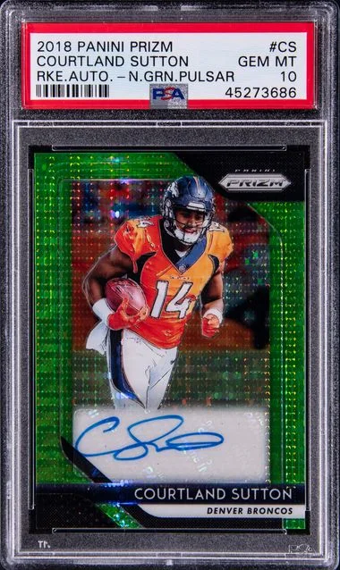 2018 Panini Prizm Autographs Neon Green Pulsar Cs Courtland Sutton #no-number card image