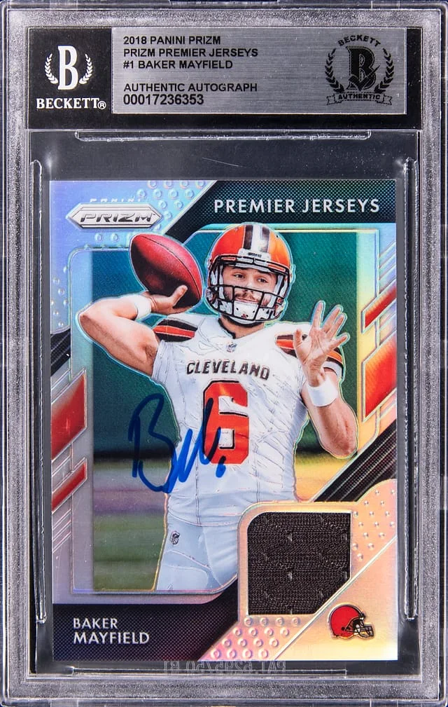 2018 Panini Prizm Baker Mayfield Premier Jerseys Prizm #PP-1 card image