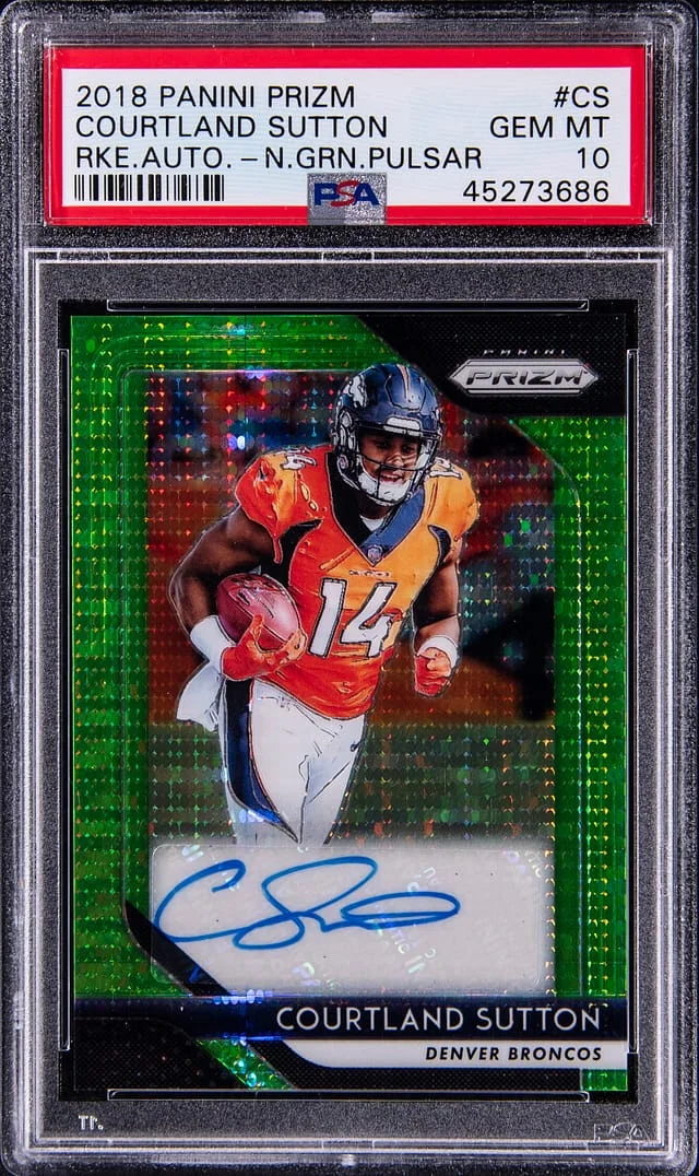 2018 Panini Prizm Courtland Sutton Neo Green Pulsar #RA-CS card image