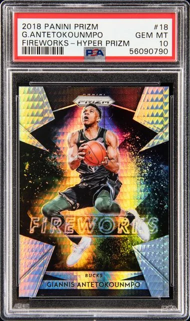 2018 Panini Prizm Giannis Antetokounmpo Fireworks Hyper Prizm #18 card image