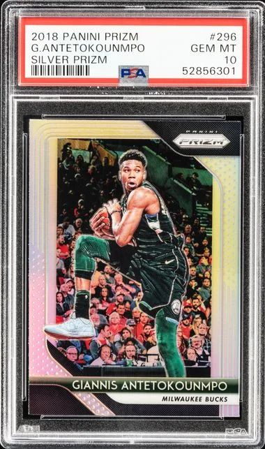 2018 Panini Prizm Giannis Antetokounmpo Silver Prizm #296 card image