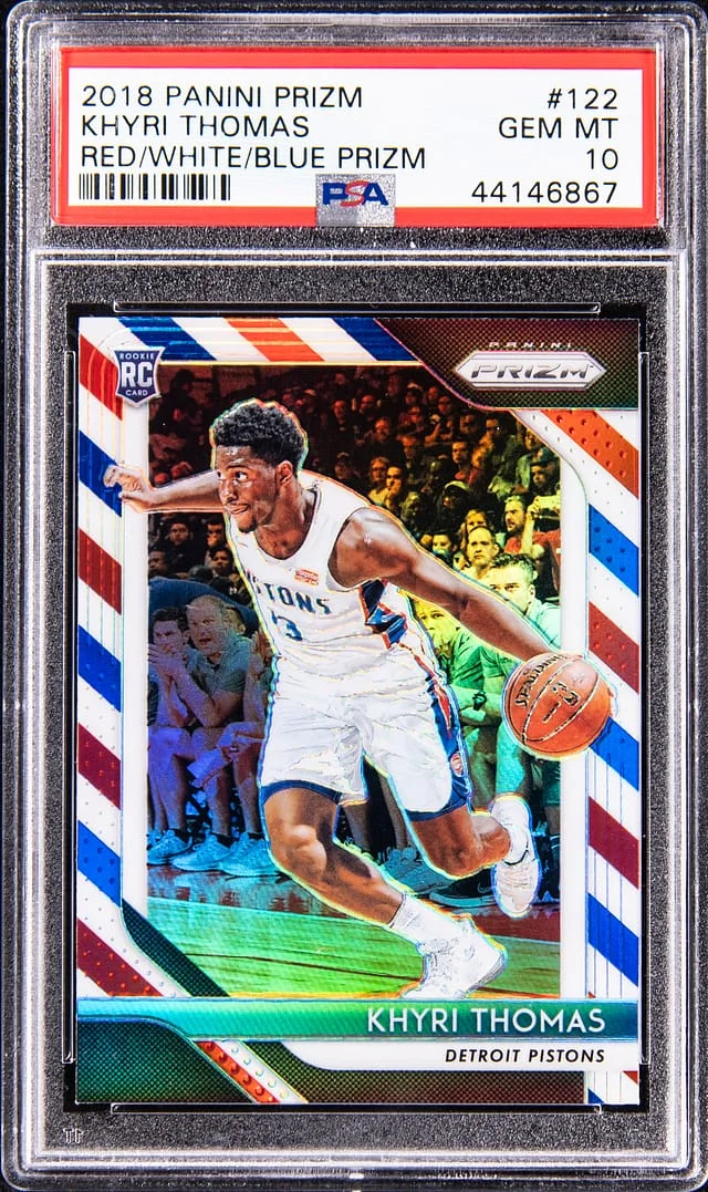 2018 Panini Prizm Khyri Thomas Roolkie Red/White/Blue Prizm #122 card image