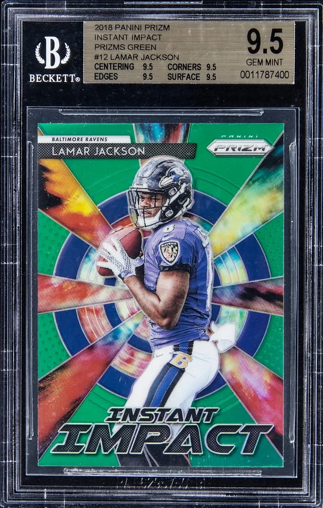 2018 Panini Prizm Lamar Jackson Instant Impact Prizms Green #12 card image