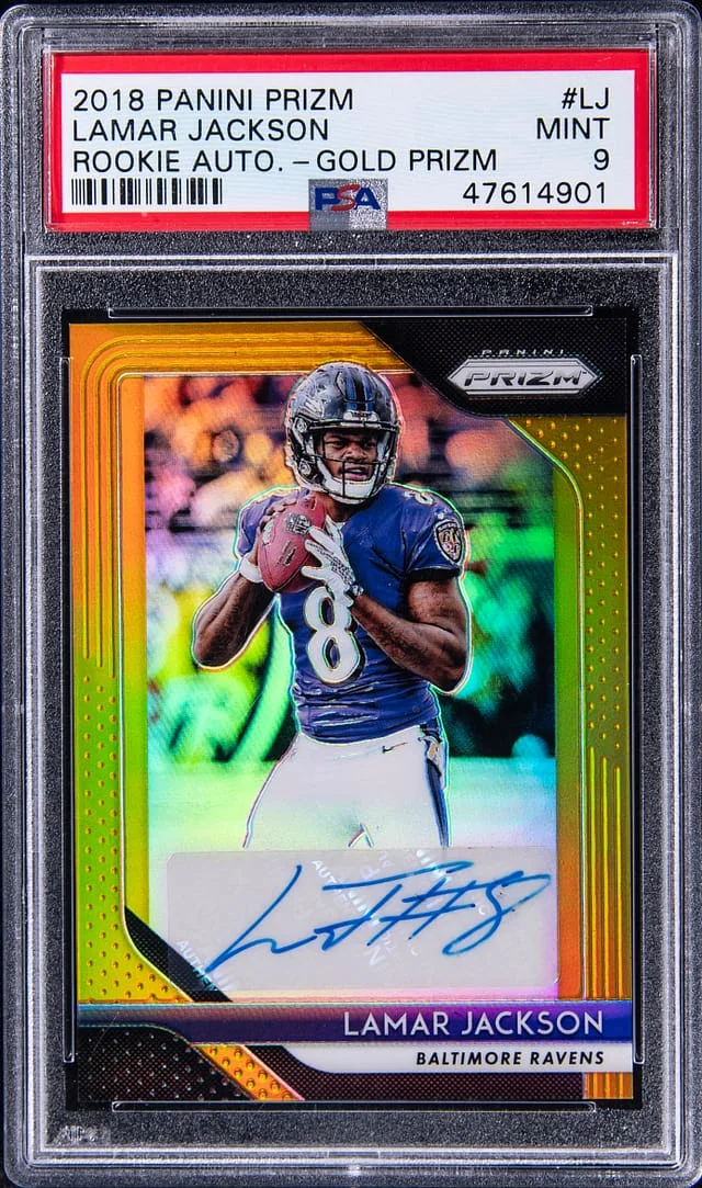 2018 Panini Prizm Lamar Jackson Autographs Gold Prizm #RA-LJ card image