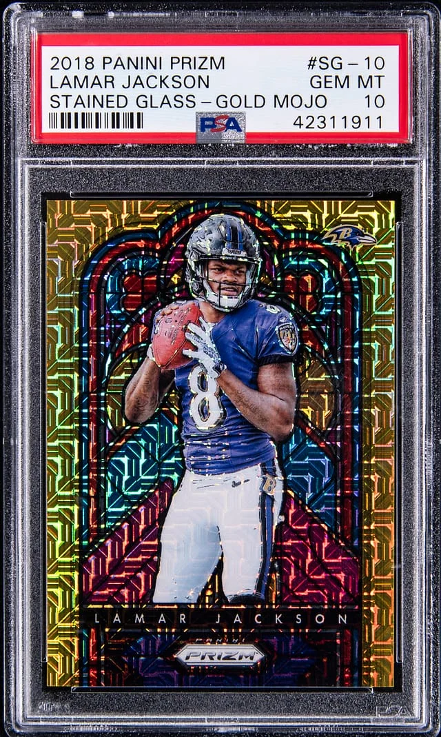 2018 Panini Prizm Lamar Jackson Stained Glass Gold Mojo Prizm #SG-10 card image