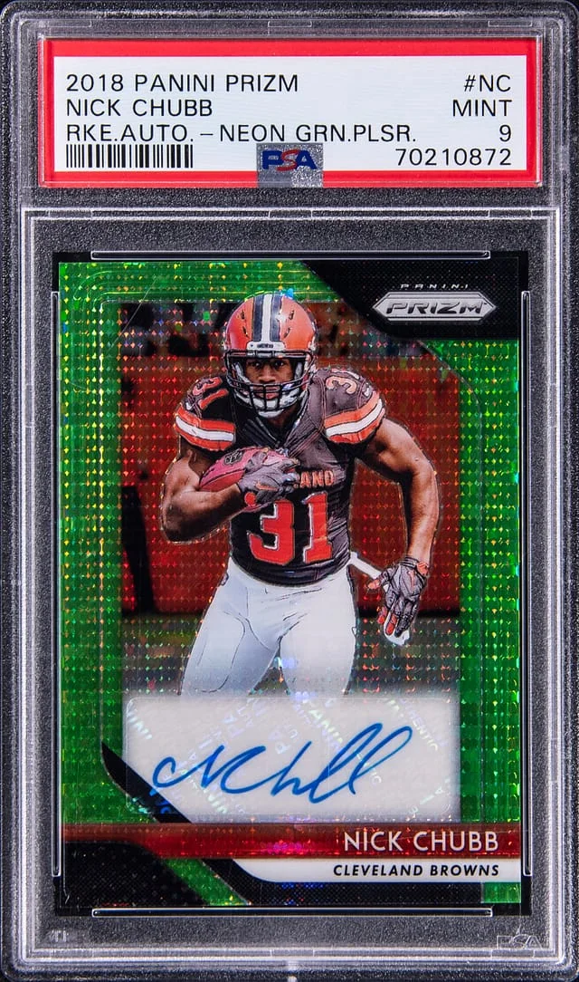 2018 Panini Prizm Nick Chubb Autograph Neon Green Pulsar #NC card image