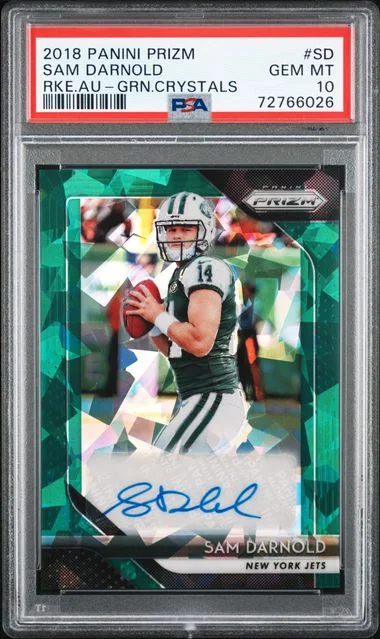 2018 Panini Prizm Sam Darnold Autographs Green Crystals #RA-SD card image