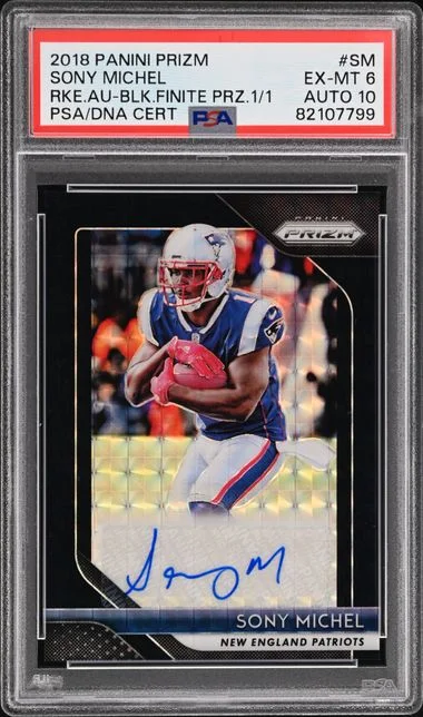 2018 Panini Prizm Sm Sony Michel Autographs Black Finite Prizm #1/1 card image