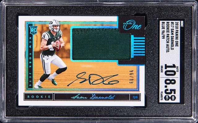 2018 Panini Sam Darnold One Patch Autograph (RPA) Blue #17 card image