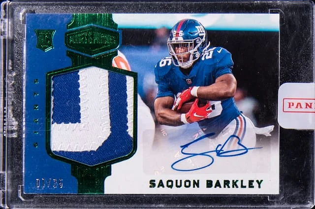 2018 Panini Saquon Barkley Plates & Patches Patch Autograph (RPA) Green #230 card image