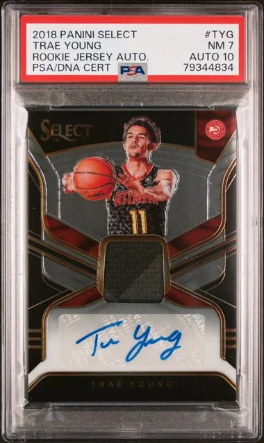 2018 Panini Select Jersey Autographs Tyg Trae Young #no-number card image