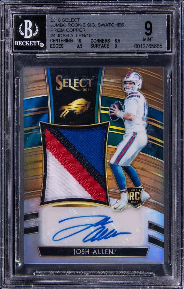 2018 Panini Select Josh Allen Prime Selections Material Signatures-Prizm Green Team Logo #4 card image