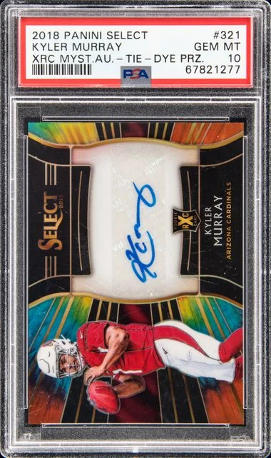 2018 Panini Select Kyler Murray XRC Mystery Autograph Prizm Redemption Tie-Dye Prizm #321 card image