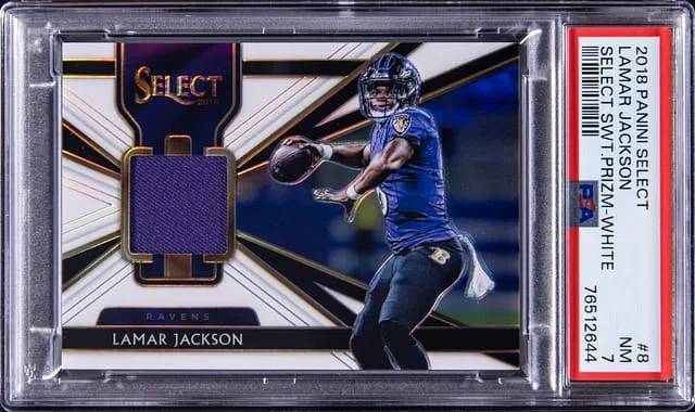 2018 Panini Select Lamar Jackson Swatches White Prizm #8 card image