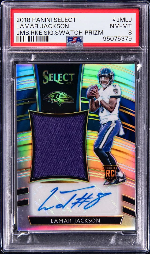 2018 Panini Select Lamar Jackson Jumbo Signature Swatch Prizm #JM-LJ card image