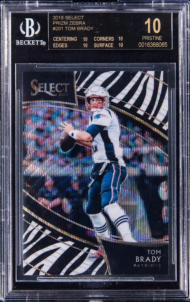 2018 Panini Select Tom Brady Field Level Zebra Prizm #201 card image
