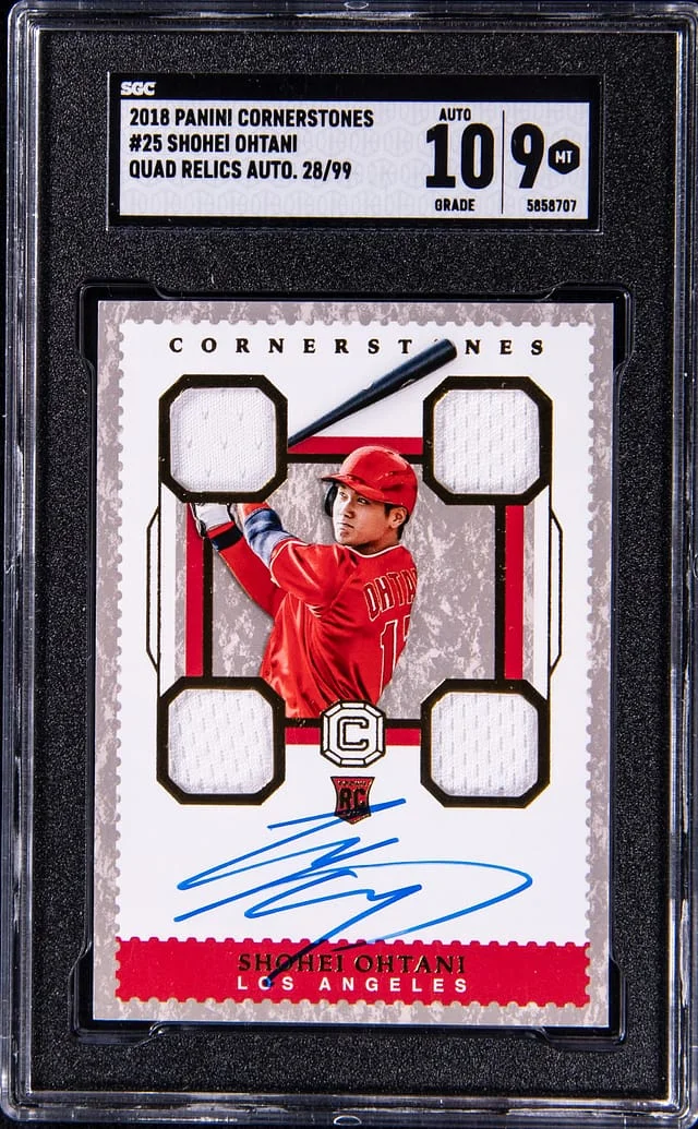 2018 Panini Shohei Ohtani Cornerstones Quad Relics Autograph #25 card image