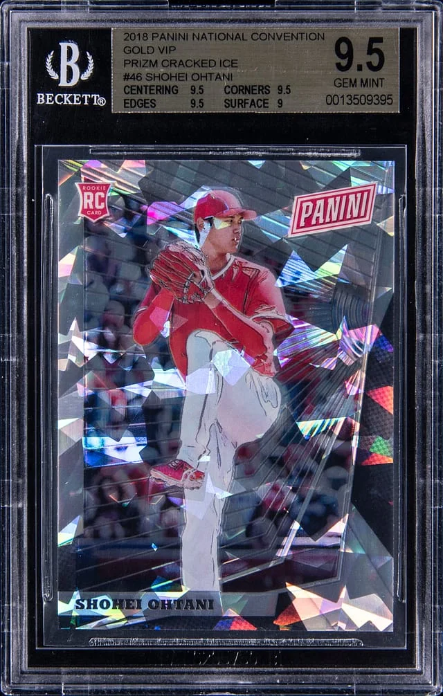 2018 Panini Shohei Ohtani National Convention Gold VIP Prizm Cracked Ice #46 card image