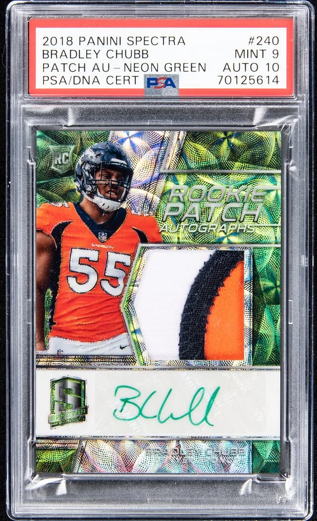 2018 Panini Spectra Bradley Chubb Patch Autograph - Neon Green #240 card image