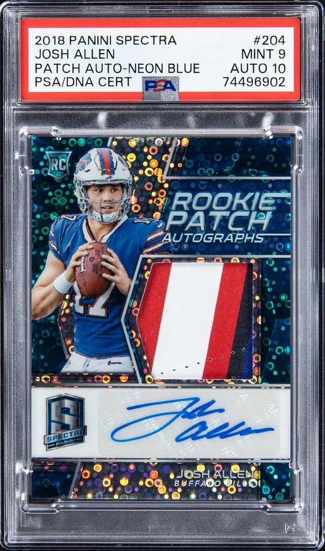 2018 Panini Spectra Josh Allen Patch Autograph Neon Blue #204 card image