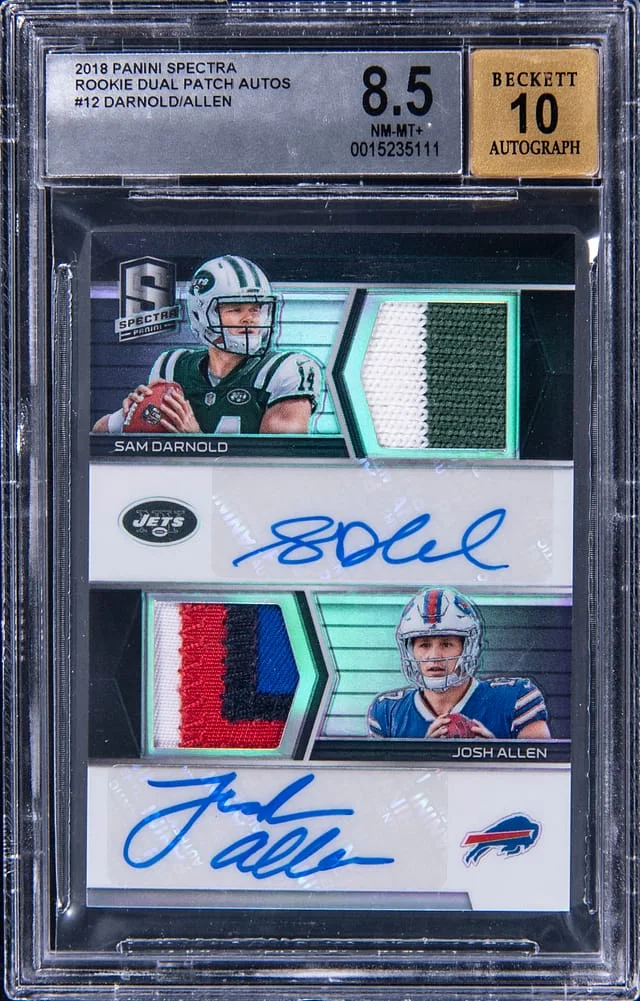 2018 Panini Spectra Josh Allen/Sam Darnold Dual Patch Autographs #RDPA-SJ card image