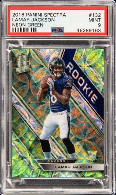 2018 Panini Spectra Lamar Jackson Neon Blue Die-Cut #132 card image