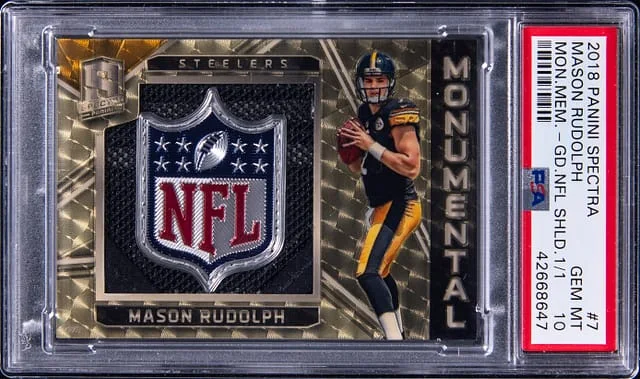 2018 Panini Spectra Mason Rudolph Monumental Memorabilia Gold Nfl Shield 1/1 #7 card image