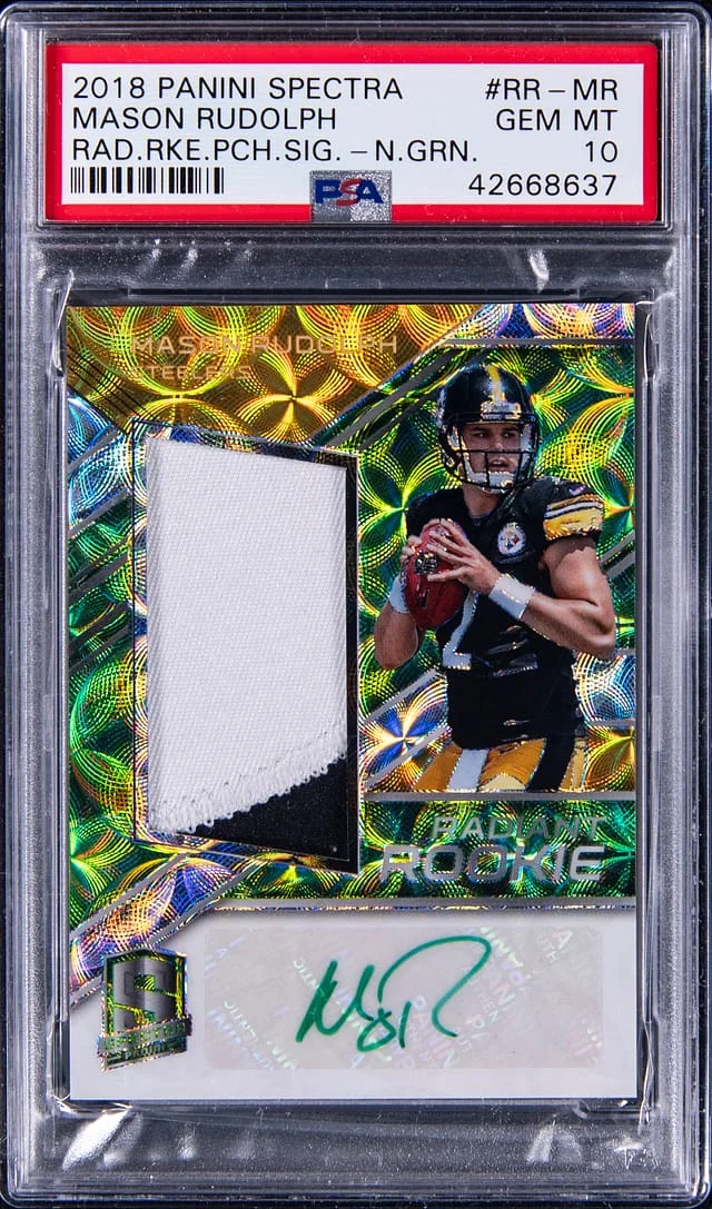 2018 Panini Spectra Mason Rudolph Radiant Patch Signatures Neon Green #RRMR card image