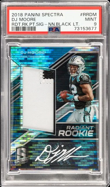2018 Panini Spectra Radiant Patch Signatures Neon Black Light Rrdm Dj Moore #no-number card image