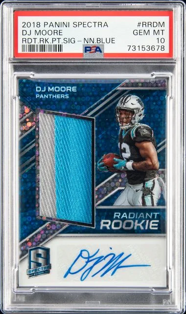 2018 Panini Spectra Radiant Patch Signatures Neon Blue Rrdm Dj Moore #no-number card image
