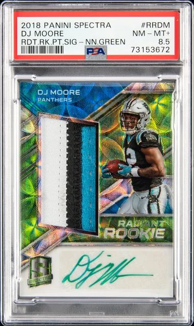 2018 Panini Spectra Radiant Patch Signatures Neon Green Rrdm Dj Moore #no-number card image