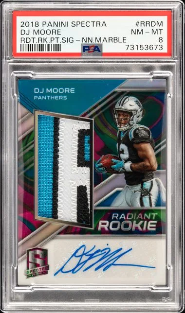2018 Panini Spectra Radiant Patch Signatures Neon Marble Rrdm Dj Moore #no-number card image