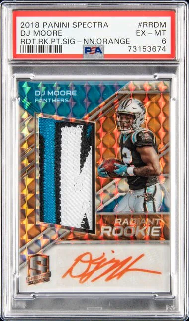 2018 Panini Spectra Radiant Patch Signatures Neon Orange Rrdm Dj Moore #no-number card image