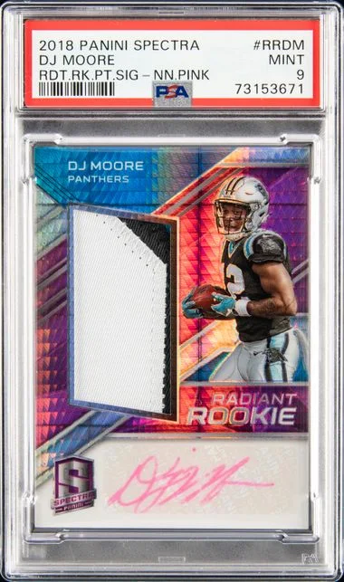 2018 Panini Spectra Radiant Patch Signatures Neon Pink Rrdm Dj Moore #no-number card image
