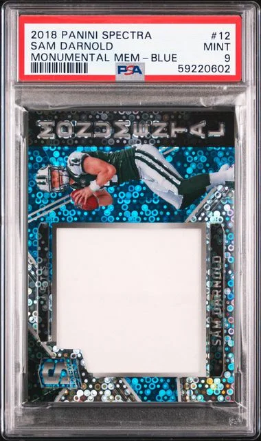 2018 Panini Spectra Sam Darnold Monumental Memorabilia Blue #12 card image