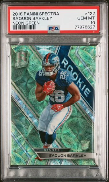 2018 Panini Spectra Saquon Barkley Neon Green #122 card image