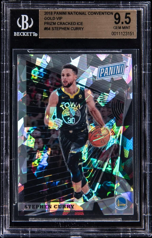 2018 Panini Stephen Curry National Convention Gold VIP Prizm Cracked Ice #64 card image
