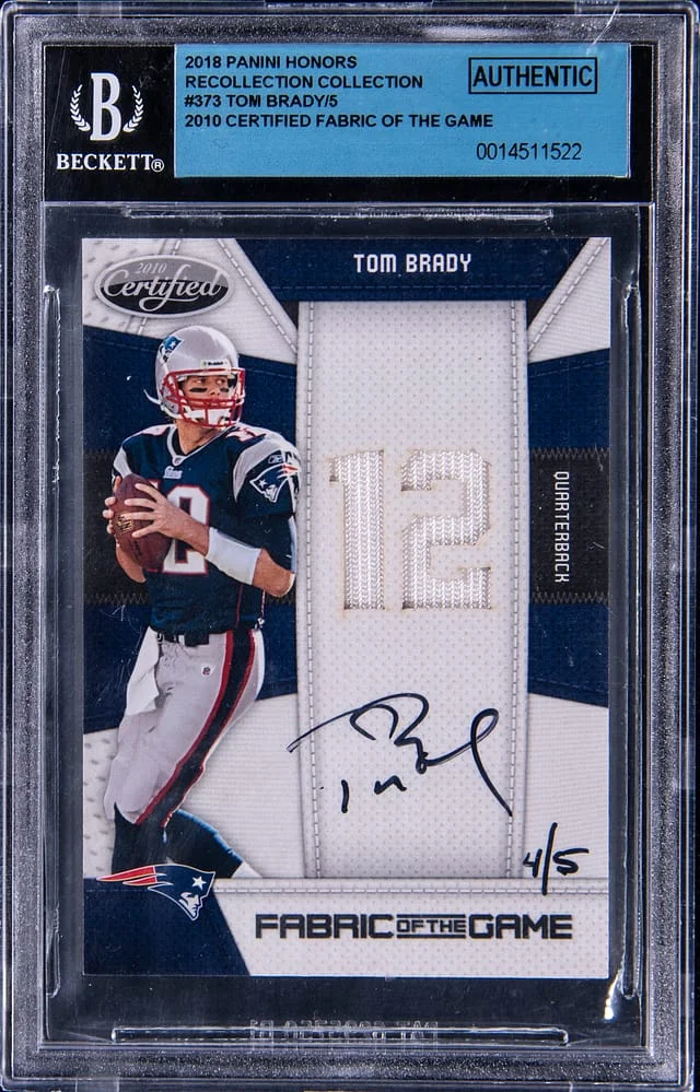 2018 Panini Tom Brady Honors Recollection Collection '10 Certified Fabric Of The Game #373 card image