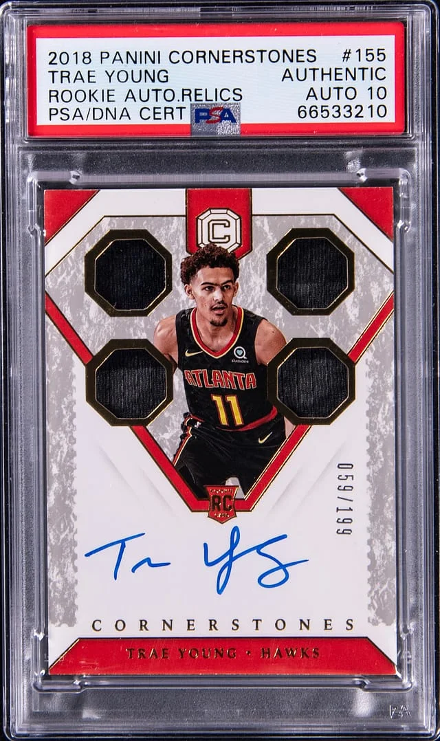 2018 Panini Trae Young Cornerstones Autograph Relics #155 card image