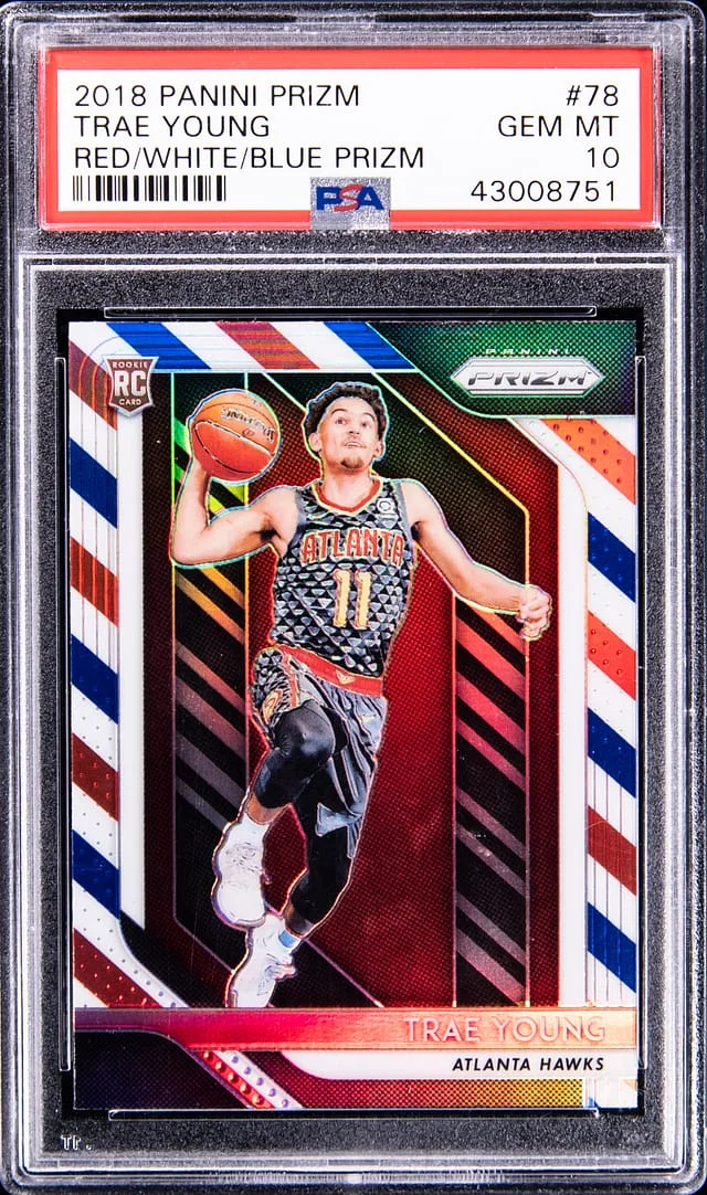2018 Panini Trae Young Red/White/Blue Prizm #78 card image