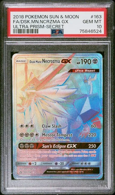 2018 Pokemon Sun and Moon Ultra Prism Secret Rare Full Art Dusk Mane Necrozma GX #163 card image