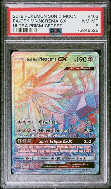 2018 Pokemon Sun and Moon Ultra Prism Secret Rare Full Art Mane Necrozma GX #163Dusk card image